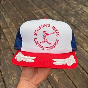 Vintage MOLSON BASEBALL Trucker hat baseball tournament mesh foam